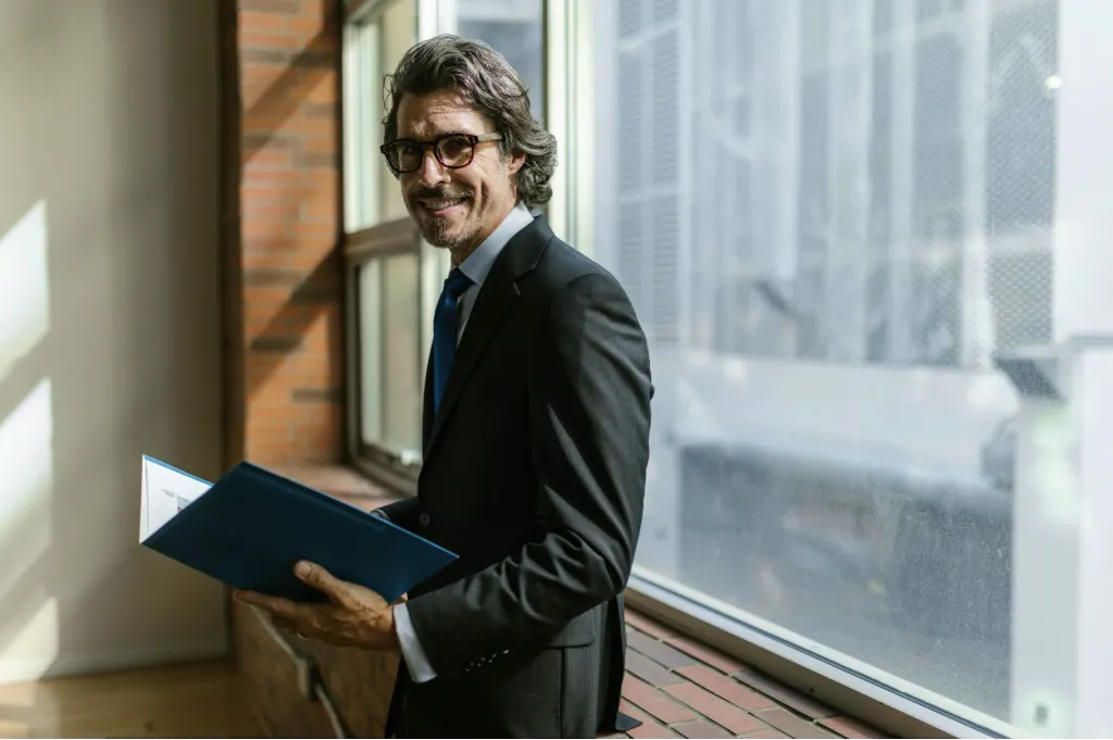 Legal professional reviewing documents at the office