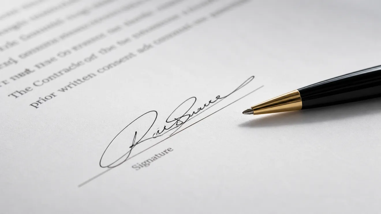 Signed legal document with a fountain pen