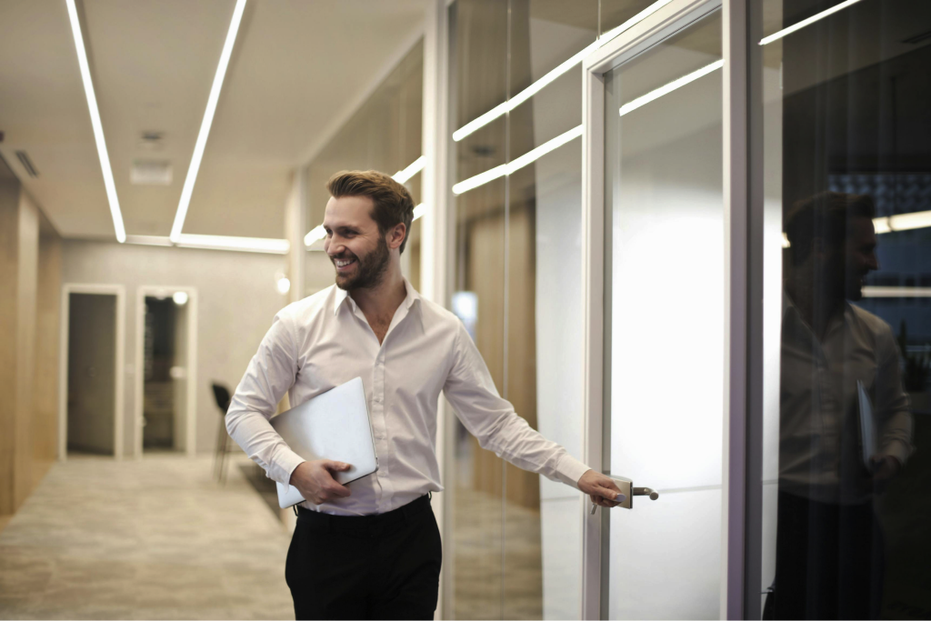 Legal team collaborating in office