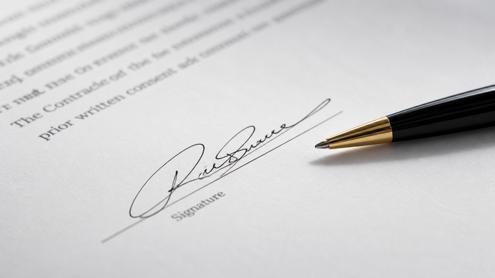 Signed legal document with a fountain pen